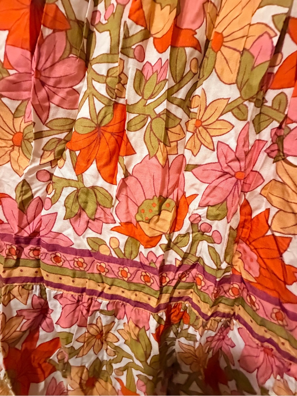 Bohemian Floral Tiered Maxi Skirt in Orange and Pink - Picture 3 of 7